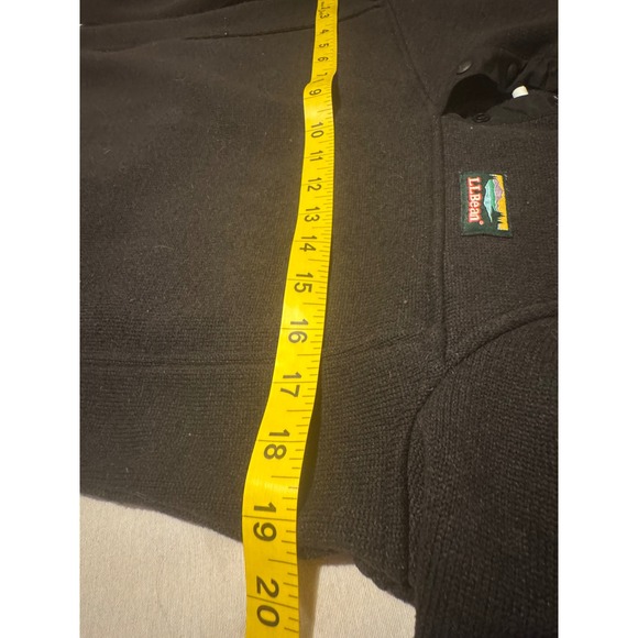 L.L. BEAN Women Small Black Fleece Pullover 1/4‎ Snap Logo Kangaroo Pocket - Picture 10 of 11